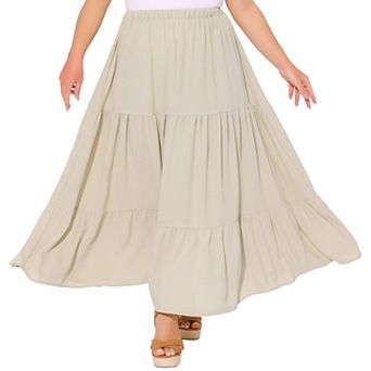 Plus Size Women's Swing Maxi Skirt Elastic High Waist Boho Flowy Casual Aline Long Beach Skirts