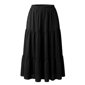 Plus Size Women's Swing Maxi Skirt Elastic High Waist Boho Flowy Casual Aline Long Beach Skirts