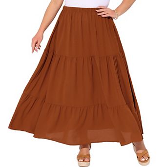 Plus Size Women's Swing Maxi Skirt Elastic High Waist Boho Flowy Casual Aline Long Beach Skirts