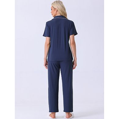 Women's Button Down Pajama Set Short Sleeve Shirt 2 Piece Loungewear Soft Sleepwear