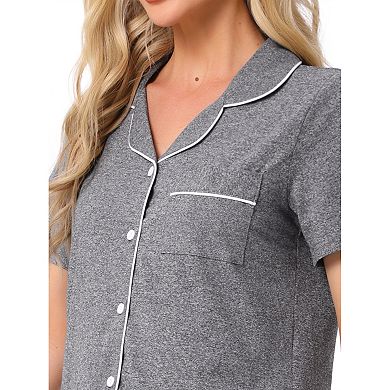 Women's Button Down Pajama Set Short Sleeve Shirt 2 Piece Loungewear Soft Sleepwear