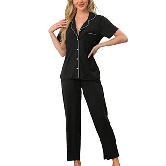 Women's Button Down Pajama Set Short Sleeve Shirt 2 pc Loungewear Soft Sleepwear