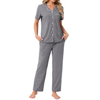 Women's Button Down Pajama Set Short Sleeve Shirt 2 pc Loungewear Soft Sleepwear