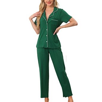 Women's Button Down Pajama Set Short Sleeve Shirt 2 pc Loungewear Soft Sleepwear