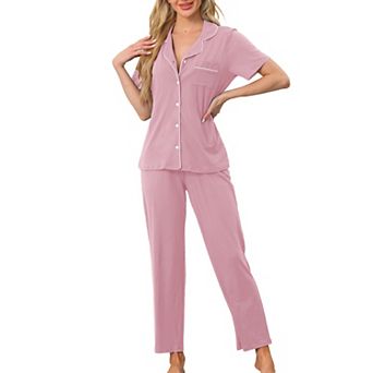 Women's Button Down Pajama Set Short Sleeve Shirt 2 pc Loungewear Soft Sleepwear