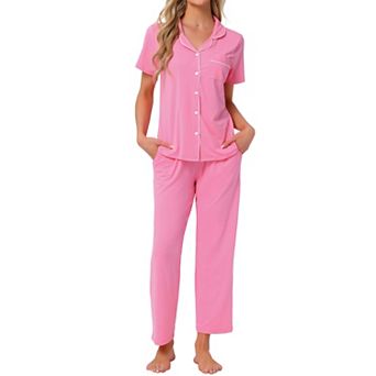 Women's Button Down Pajama Set Short Sleeve Shirt 2 pc Loungewear Soft Sleepwear