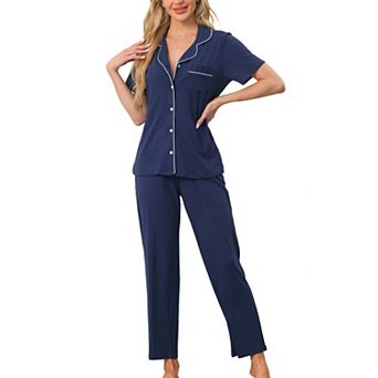 Women's Button Down Pajama Set Short Sleeve Shirt 2 pc Loungewear Soft Sleepwear