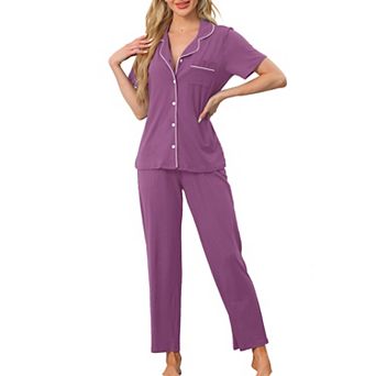 Women's Button Down Pajama Set Short Sleeve Shirt 2 pc Loungewear Soft Sleepwear