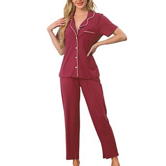 Women's Button Down Pajama Set Short Sleeve Shirt 2 pc Loungewear Soft Sleepwear