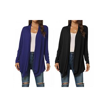 2 Packs Women's Spring Fall Draped Open Front Casual Long Sleeve Lightweight Cardigan