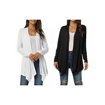 2 Packs Women's Spring Fall Draped Open Front Casual Long Sleeve Lightweight Cardigan