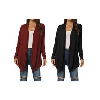 2 Packs Women's Spring Fall Draped Open Front Casual Long Sleeve Lightweight Cardigan