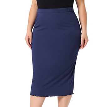 Plus Size Skirts for Women Elastic High Waist Textured Office Pencil Midi Skirt