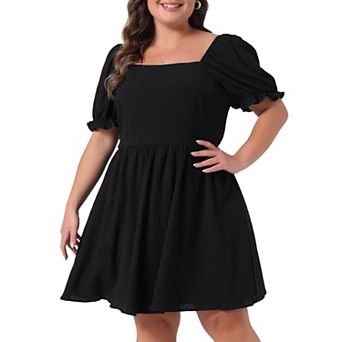 Plus Size Dress for Women Square Neck Puffy Sleeve A-line Mini Short Dress