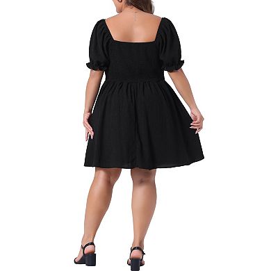 Plus Size Dress for Women Square Neck Puffy Sleeve A-line Mini Short Dress