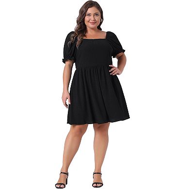 Plus Size Dress for Women Square Neck Puffy Sleeve A-line Mini Short Dress