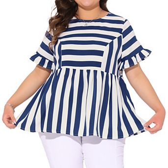 Plus Size Babydoll Tops for Women Ruffle Short Sleeve Loose Fit Shirt Blouse
