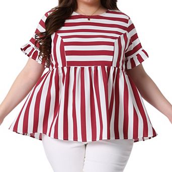 Plus Size Babydoll Tops for Women Ruffle Short Sleeve Loose Fit Shirt Blouse