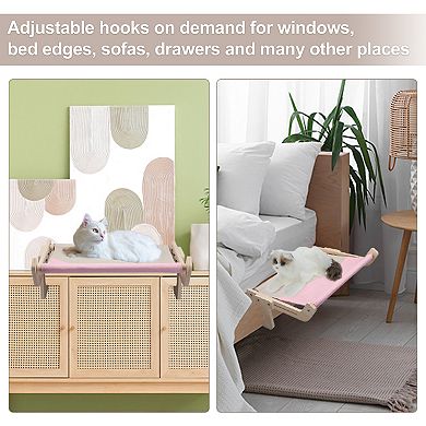 Cat Window Perch, Cat Perch with Sturdy Wood and Stainless Steel Frame, Cat Window Hammock