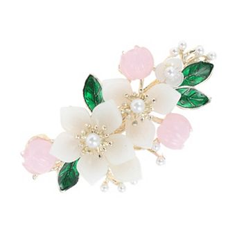 Anagallis Flower French Barrette Hair Clips for Home Pink Beige 1 pc