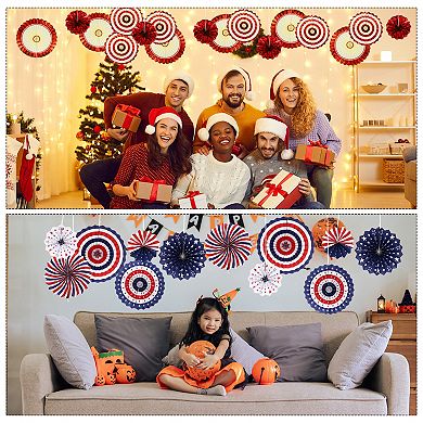 Hanging Paper Fans Set Round Pattern Paper Garlands Decoration for Party Birthday Graduation 6pcs
