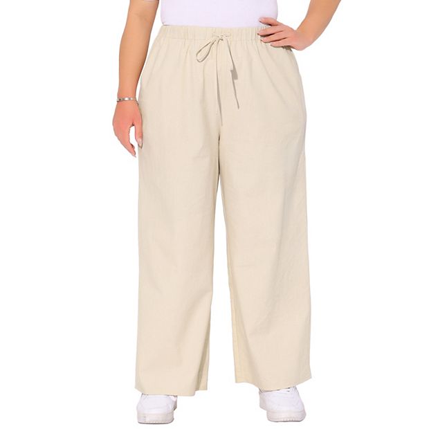 Women's Plus Size Drawstring Elastic Waist Palazzo Pants with Pockets