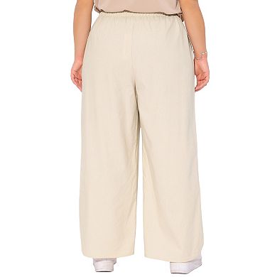 Women's Plus Size Drawstring Elastic Waist Palazzo Pants with Pockets
