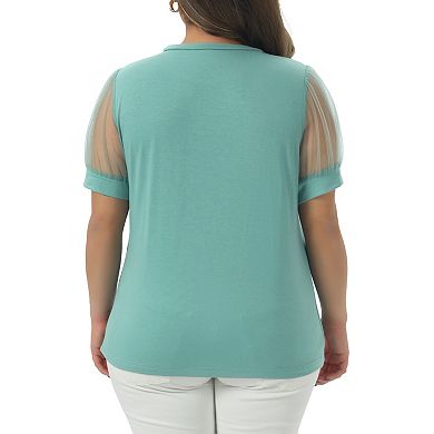 Women's Plus Size Crew Neck Mesh Short Sleeve T Shirt Tops Summer Blouse Tops Casual