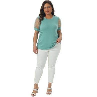 Women's Plus Size Crew Neck Mesh Short Sleeve T Shirt Tops Summer Blouse Tops Casual