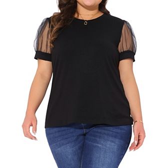 Women's Plus Size Crew Neck Mesh Short Sleeve T Shirt Tops Summer Blouse Tops Casual