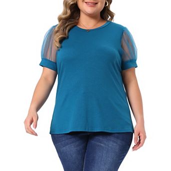 Women's Plus Size Crew Neck Mesh Short Sleeve T Shirt Tops Summer Blouse Tops Casual