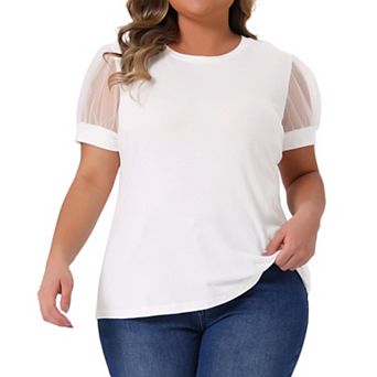 Women's Plus Size Crew Neck Mesh Short Sleeve T Shirt Tops Summer Blouse Tops Casual