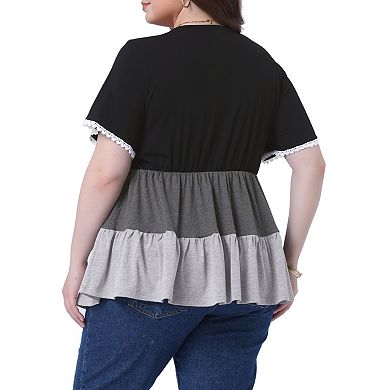 Women's Plus Size Babydoll Ruffle Tops Tiered Chic Short Sleeve Casual Loose Flowy Swing Blouses