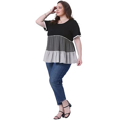 Women's Plus Size Babydoll Ruffle Tops Tiered Chic Short Sleeve Casual Loose Flowy Swing Blouses