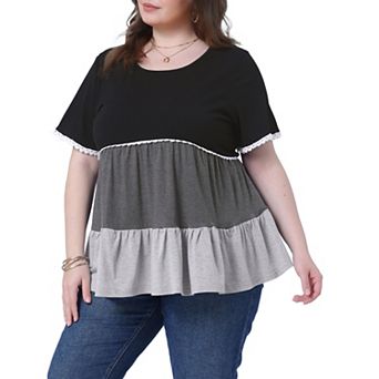 Women's Plus Size Babydoll Ruffle Tops Tiered Chic Short Sleeve Casual Loose Flowy Swing Blouses