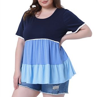 Women's Plus Size Babydoll Ruffle Tops Tiered Chic Short Sleeve Casual Loose Flowy Swing Blouses