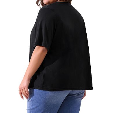 Plus Size Cardigan for Women Button Down Sheer Round Neck Short Sleeve Knitted Sweater