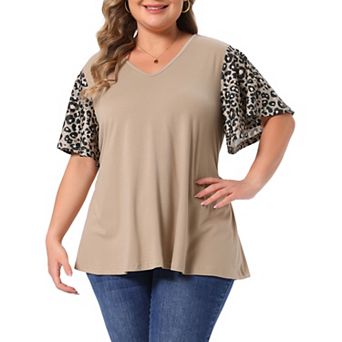 Women's Plus Size t Shirt Tops V Neck Floral Flutter Short Sleeve Summer Blouse Tops Casual