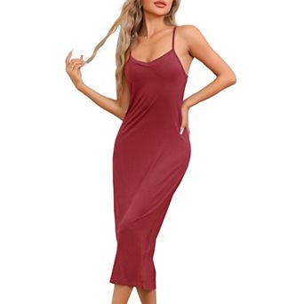 Womens Nightgown Full Slip V Neck Modal Adjustable Spaghetti Strap Chemise Sleep Dress Under Dress