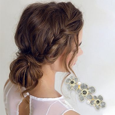Paint Flowers French Barrette Hair Clips for Home Gray 1 Pc