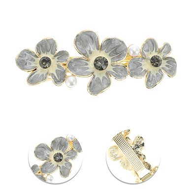 Paint Flowers French Barrette Hair Clips for Home Gray 1 Pc