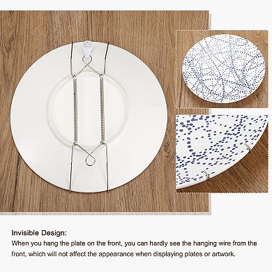 3 Pieces Plate Hanger, Stainless Steel Invisible Wall Plate Hangers with 3Pcs Wall Hooks