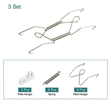 3 Pieces Plate Hanger, Stainless Steel Invisible Wall Plate Hangers with 3Pcs Wall Hooks