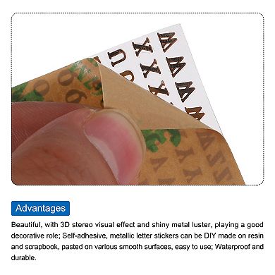 6 Sheets Letter Resin Stickers 3D Small A to Z Rose Gold Mini Alphabet Sticker