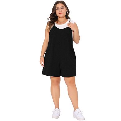 Plus Size Romper for Women Summer Casual Sleeveless Spaghetti Strap Shorts Overalls Jumpsuit