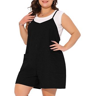 Plus Size Romper for Women Summer Casual Sleeveless Spaghetti Strap Shorts Overalls Jumpsuit