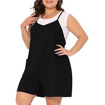 Plus Size Romper for Women Summer Casual Sleeveless Spaghetti Strap Shorts Overalls Jumpsuit