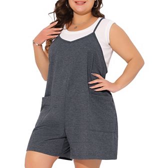 Plus Size Romper for Women Summer Casual Sleeveless Spaghetti Strap Shorts Overalls Jumpsuit