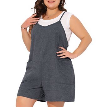 Plus Size Romper for Women Summer Casual Sleeveless Spaghetti Strap Shorts Overalls Jumpsuit