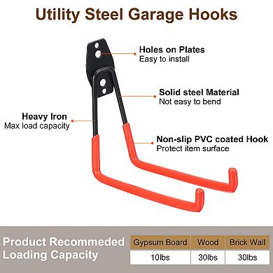 Garage Hooks, 6 Pack Wall Mount Garage Hanger Organizer Utility Storage Hooks Steel Tool Hangers